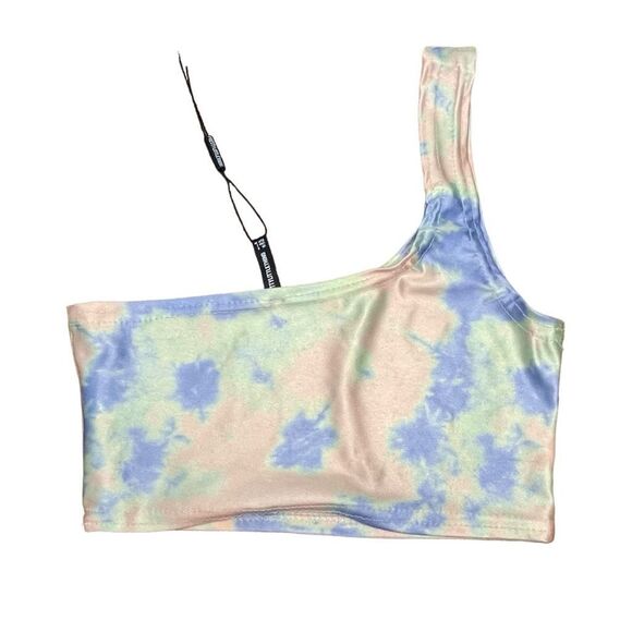 PrettyLittleThings One Shoulder Bikini Top Multi Tie Dye Pull-Over Swimsuit 2 - Picture 3 of 10